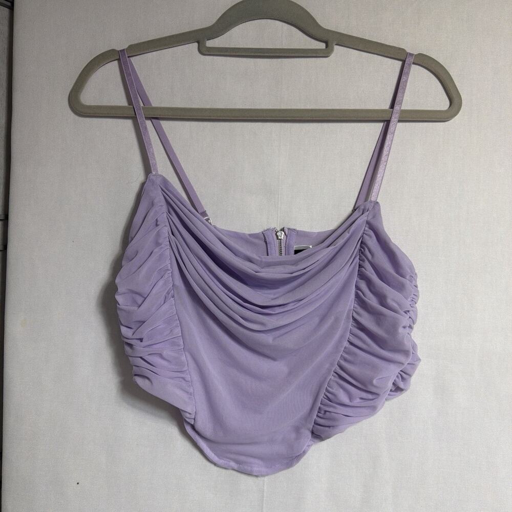 Zesica Rouched Mesh Camisole Top Cropped - Size L - Coquette, Romantic, Club